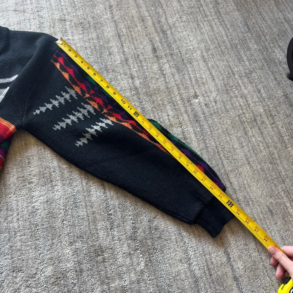 Pendleton Western Wear Black Knit Vintage 70s Unisex Wool L Sweater - Picture 9 of 11